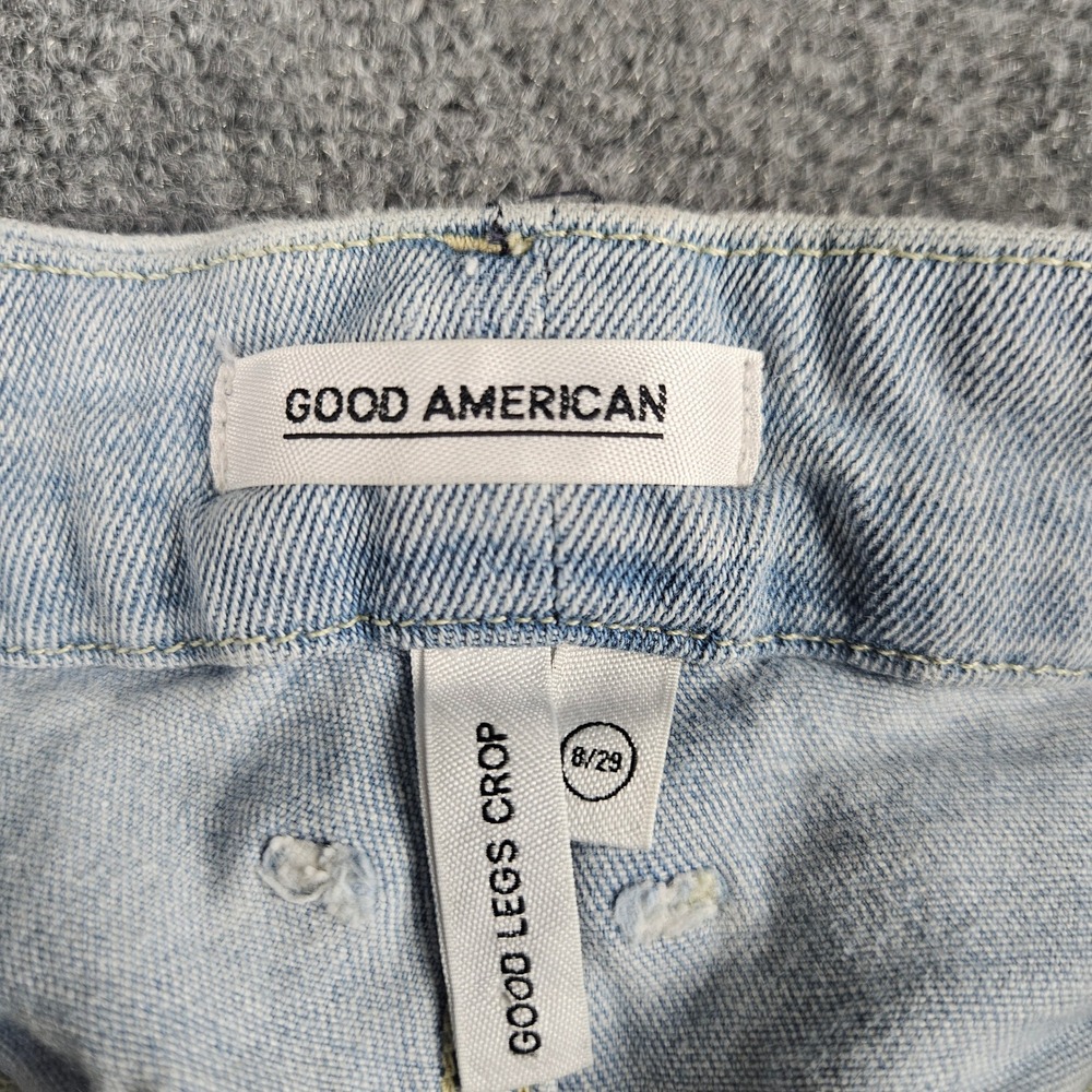 Good American Good Legs Crop Distressed Skinny Jeans Light Wash Blue 8/29 - Picture 7 of 9
